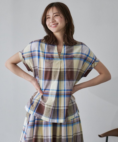 Arnold Palmer（アーノルドパーマー）の「マドラスチェック スキッパーブラウス（シャツ/ブラウス・レディース・ダークグリーン/ミント/イエロー・S/L/M）」の3枚目の写真