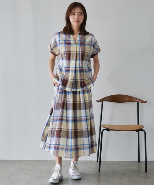 Arnold Palmer（アーノルドパーマー）の「マドラスチェック スキッパーブラウス（シャツ/ブラウス・レディース・ダークグリーン/ミント/イエロー・S/L/M）」の16枚目の写真