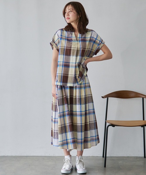 Arnold Palmer（アーノルドパーマー）の「マドラスチェック スキッパーブラウス（シャツ/ブラウス・レディース・ダークグリーン/ミント/イエロー・S/L/M）」の17枚目の写真