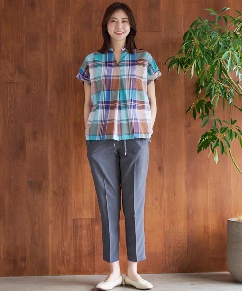 Arnold Palmer（アーノルドパーマー）の「マドラスチェック スキッパーブラウス（シャツ/ブラウス・レディース・ダークグリーン/ミント/イエロー・S/L/M）」の13枚目の写真