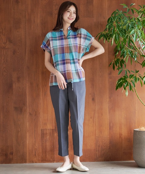 Arnold Palmer（アーノルドパーマー）の「マドラスチェック スキッパーブラウス（シャツ/ブラウス・レディース・ダークグリーン/ミント/イエロー・S/L/M）」の14枚目の写真