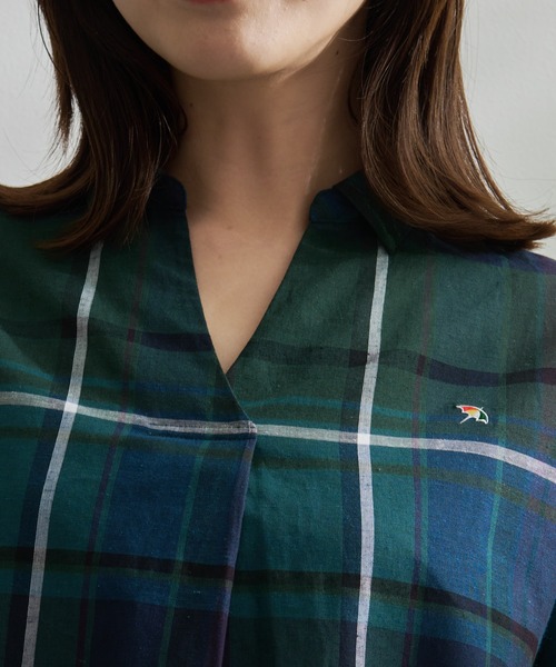 Arnold Palmer（アーノルドパーマー）の「マドラスチェック スキッパーブラウス（シャツ/ブラウス・レディース・ダークグリーン/ミント/イエロー・S/L/M）」の4枚目の写真