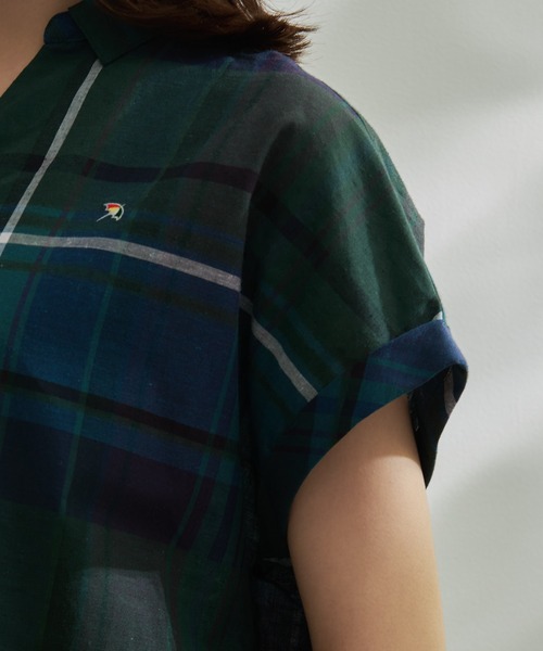 Arnold Palmer（アーノルドパーマー）の「マドラスチェック スキッパーブラウス（シャツ/ブラウス・レディース・ダークグリーン/ミント/イエロー・S/L/M）」の6枚目の写真