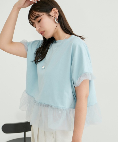 VIS（ビス）の「【2WAY】チュールリバーシブルプルオーバー（Tシャツ/カットソー・レディース・ブラック/ホワイト系その他5/サックスブルー・FREE）」の3枚目の写真