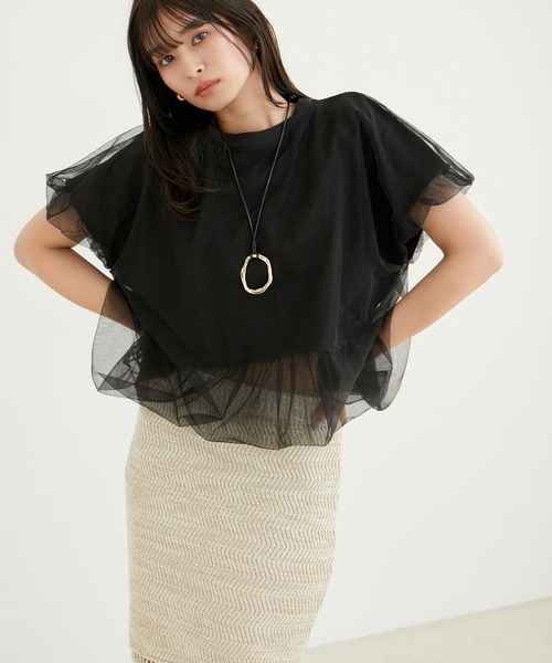 VIS（ビス）の「【2WAY】チュールリバーシブルプルオーバー（Tシャツ/カットソー・レディース・ブラック/ホワイト系その他5/サックスブルー・FREE）」の2枚目の写真