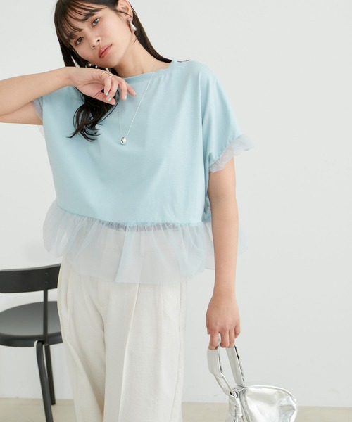 VIS（ビス）の「【2WAY】チュールリバーシブルプルオーバー（Tシャツ/カットソー・レディース・ブラック/ホワイト系その他5/サックスブルー・FREE）」の4枚目の写真