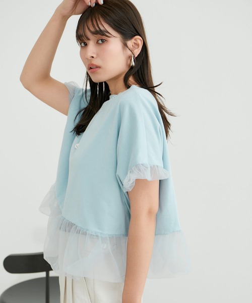 VIS（ビス）の「【2WAY】チュールリバーシブルプルオーバー（Tシャツ/カットソー・レディース・ブラック/ホワイト系その他5/サックスブルー・FREE）」の6枚目の写真