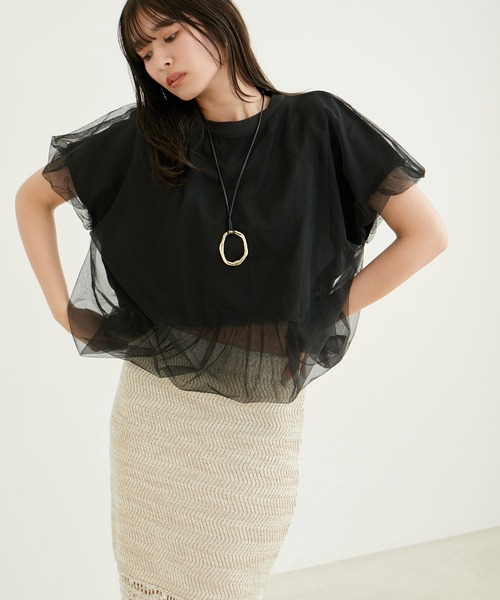 VIS（ビス）の「【2WAY】チュールリバーシブルプルオーバー（Tシャツ/カットソー・レディース・ブラック/ホワイト系その他5/サックスブルー・FREE）」の9枚目の写真