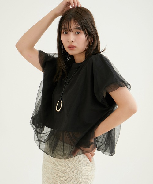 VIS（ビス）の「【2WAY】チュールリバーシブルプルオーバー（Tシャツ/カットソー・レディース・ブラック/ホワイト系その他5/サックスブルー・FREE）」の10枚目の写真