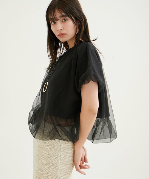 VIS（ビス）の「【2WAY】チュールリバーシブルプルオーバー（Tシャツ/カットソー・レディース・ブラック/ホワイト系その他5/サックスブルー・FREE）」の11枚目の写真