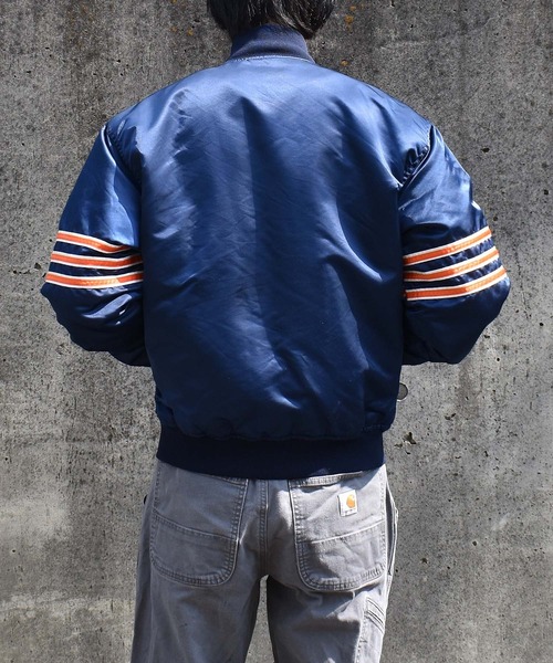 NBA/NFL/NHL/MLB（エヌビーエーエヌエフエルエヌエイチエルエムエルビー）の「【ヴィンテージ古着】90's STARTER/スターター NFL ”CHICAGO BEARS” ナイロンスタジャン USA製（スタジャン・メンズ・ネイビー・LARGE）」の17枚目の写真