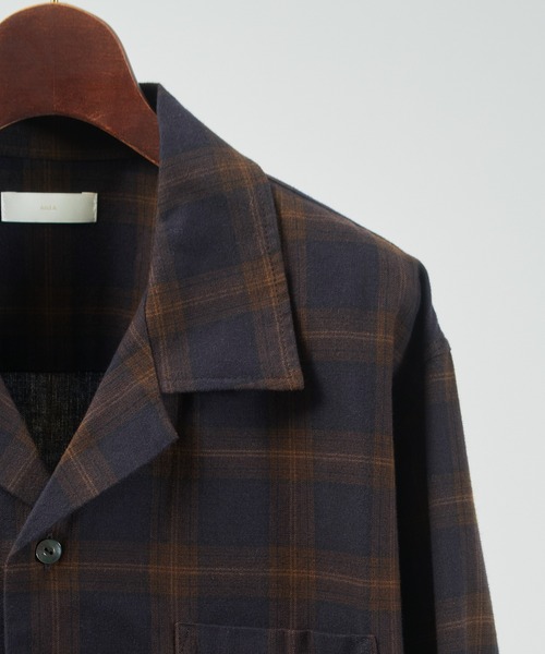 And A（アンドエー）の「And A アンドエー / WOOL BLEND OPEN COLLAR L/S CHECK SHIRT JACKET ウールブレンドオープンカラーシャツ / AA-S24M002（シャツ/ブラウス・メンズ・パープル/ブラウン・1/2）」の10枚目の写真