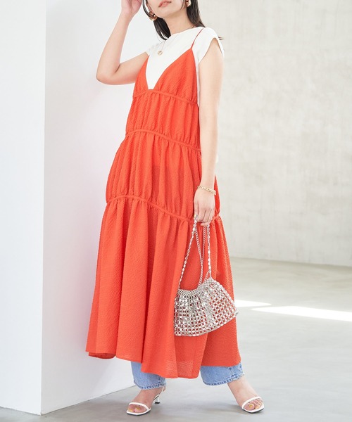 VIS（ビス）の「ふくれチェックキャミワンピ（ジャンパースカート・レディース・ブラック/ブラック系その他/オレンジ系その他・FREE）」の3枚目の写真