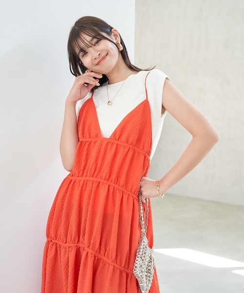 VIS（ビス）の「ふくれチェックキャミワンピ（ジャンパースカート・レディース・ブラック/ブラック系その他/オレンジ系その他・FREE）」の9枚目の写真