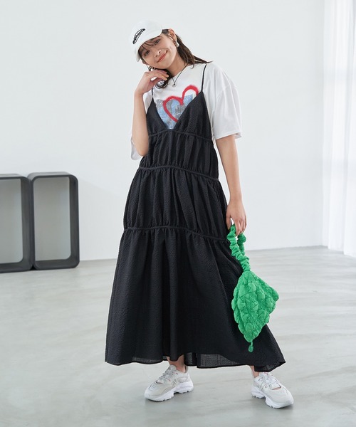 VIS（ビス）の「ふくれチェックキャミワンピ（ジャンパースカート・レディース・ブラック/ブラック系その他/オレンジ系その他・FREE）」の7枚目の写真