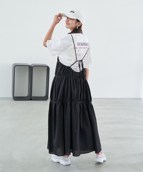 VIS（ビス）の「ふくれチェックキャミワンピ（ジャンパースカート・レディース・ブラック/ブラック系その他/オレンジ系その他・FREE）」の5枚目の写真