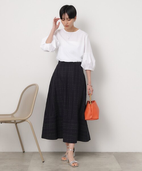 OPAQUE.CLIP（オペークドットクリップ）の「◆ランタンスリーブブラウス/エシカルブロード 【洗濯機洗い可】（シャツ/ブラウス・レディース・ブラック/ホワイト/ホワイト系3・42/40/38/36）」の6枚目の写真