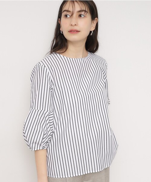 OPAQUE.CLIP（オペークドットクリップ）の「◆ランタンスリーブブラウス/エシカルブロード 【洗濯機洗い可】（シャツ/ブラウス・レディース・ブラック/ホワイト/ホワイト系3・42/40/38/36）」の12枚目の写真