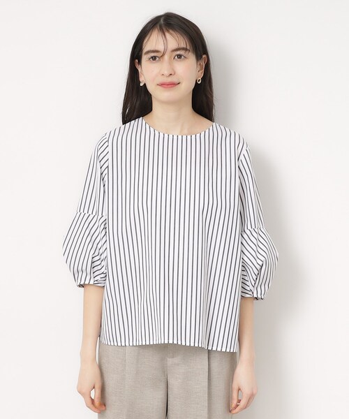 OPAQUE.CLIP（オペークドットクリップ）の「◆ランタンスリーブブラウス/エシカルブロード 【洗濯機洗い可】（シャツ/ブラウス・レディース・ブラック/ホワイト/ホワイト系3・42/40/38/36）」の16枚目の写真