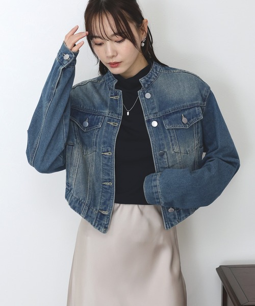 BLUEEAST(ブルーイースト)の「ノーカラーデニムジャケット(デニムジャケット・レディース・ネイビー/ブルー・MEDIUM)」の2枚目の写真