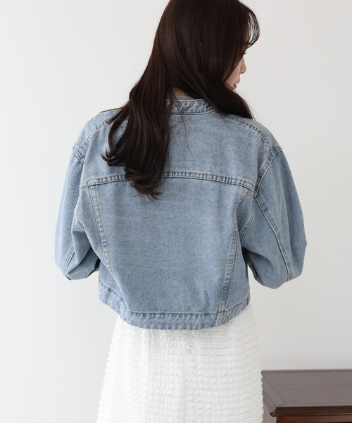 BLUEEAST(ブルーイースト)の「ノーカラーデニムジャケット(デニムジャケット・レディース・ネイビー/ブルー・MEDIUM)」の4枚目の写真