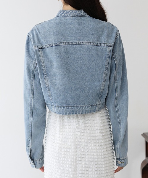 BLUEEAST(ブルーイースト)の「ノーカラーデニムジャケット(デニムジャケット・レディース・ネイビー/ブルー・MEDIUM)」の9枚目の写真