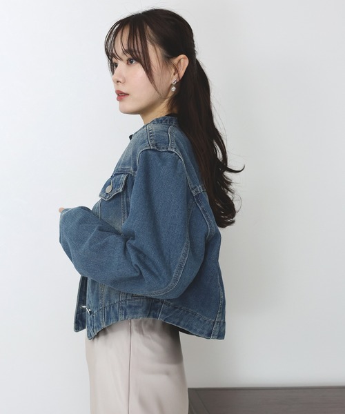 BLUEEAST(ブルーイースト)の「ノーカラーデニムジャケット(デニムジャケット・レディース・ネイビー/ブルー・MEDIUM)」の16枚目の写真