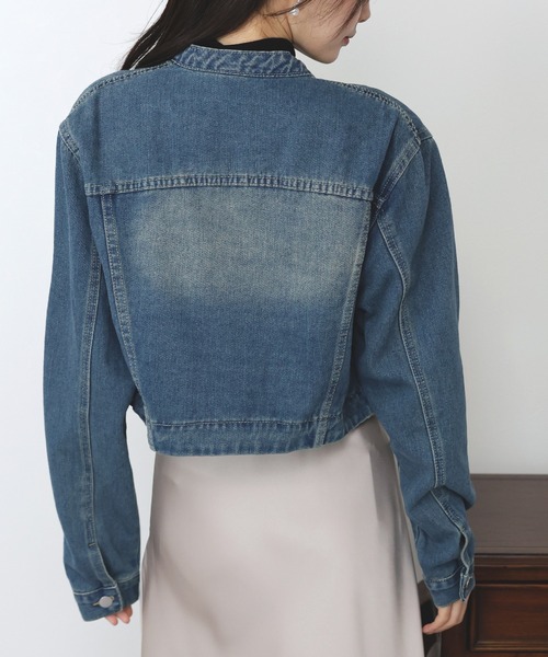 BLUEEAST(ブルーイースト)の「ノーカラーデニムジャケット(デニムジャケット・レディース・ネイビー/ブルー・MEDIUM)」の15枚目の写真