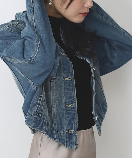 BLUEEAST(ブルーイースト)の「ノーカラーデニムジャケット(デニムジャケット・レディース・ネイビー/ブルー・MEDIUM)」の13枚目の写真