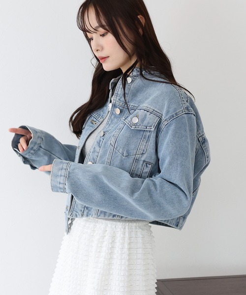 BLUEEAST(ブルーイースト)の「ノーカラーデニムジャケット(デニムジャケット・レディース・ネイビー/ブルー・MEDIUM)」の20枚目の写真