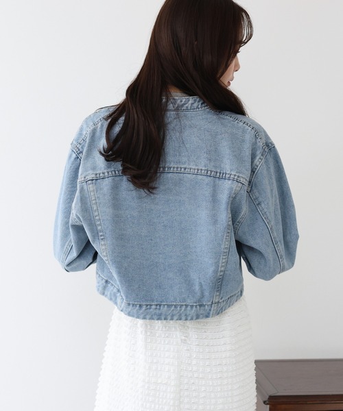 BLUEEAST(ブルーイースト)の「ノーカラーデニムジャケット(デニムジャケット・レディース・ネイビー/ブルー・MEDIUM)」の22枚目の写真