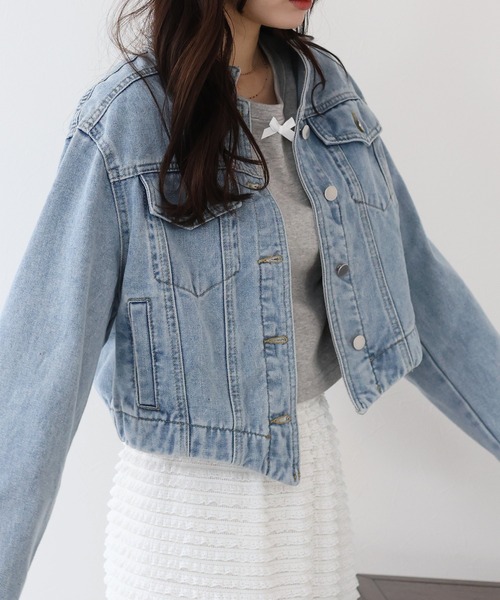 BLUEEAST(ブルーイースト)の「ノーカラーデニムジャケット(デニムジャケット・レディース・ネイビー/ブルー・MEDIUM)」の18枚目の写真