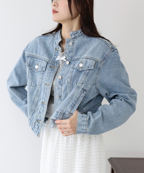 BLUEEAST(ブルーイースト)の「ノーカラーデニムジャケット(デニムジャケット・レディース・ネイビー/ブルー・MEDIUM)」の19枚目の写真