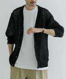 透かし編みVカーディガン