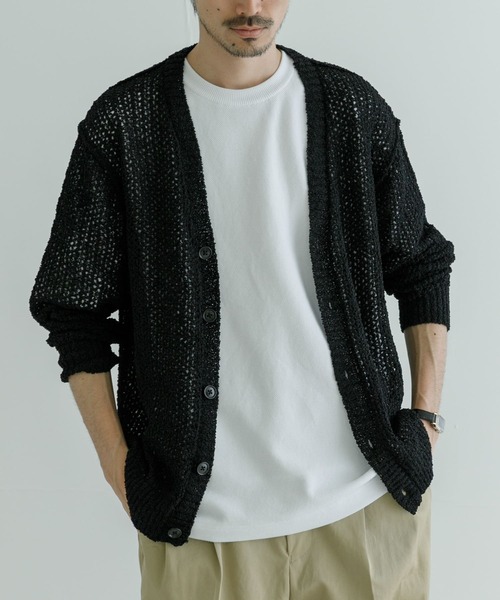 URBAN RESEARCH（アーバンリサーチ）の「透かし編みVカーディガン（ニット/セーター・メンズ・アイボリー/ブラック・MEDIUM/LARGE）」の3枚目の写真
