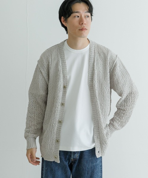 URBAN RESEARCH（アーバンリサーチ）の「透かし編みVカーディガン（ニット/セーター・メンズ・アイボリー/ブラック・MEDIUM/LARGE）」の8枚目の写真
