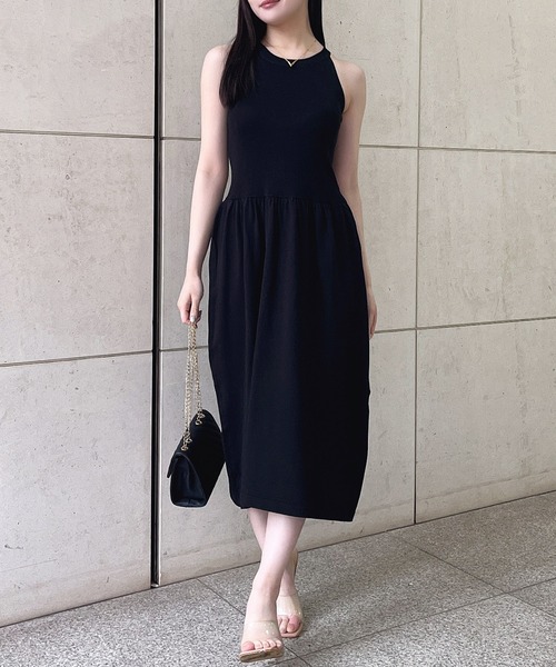 ウエストギャザーロングフレアワンピース（ワンピース）｜MIIA