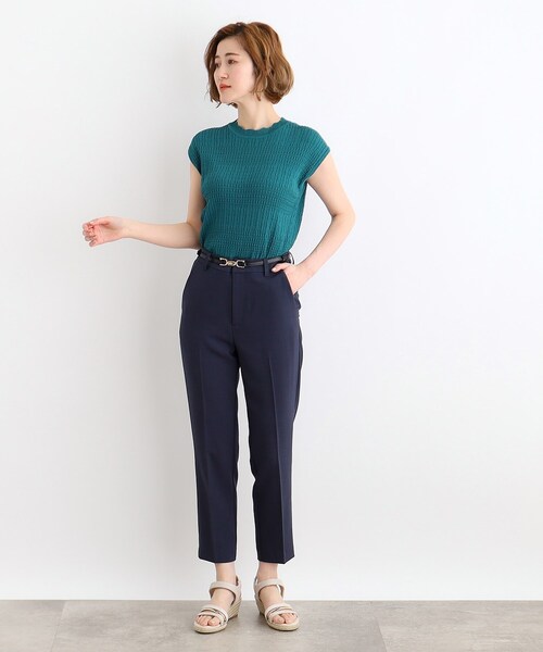 grove（グローブ）の「◇衿スカラップ地柄切替ノースリーブニット