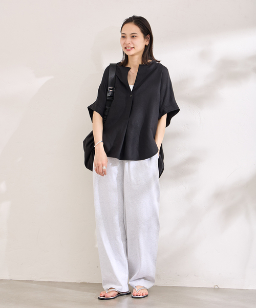 【美品】 ジャーナルスタンダード レーヨン麻ノーカラーブラウス プルオーバー JOURNAL STANDARD シャツ ブラウス レーヨン麻ノーカラー