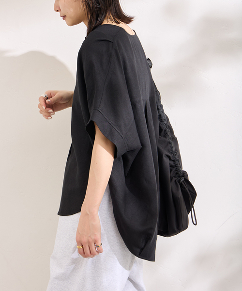 JOURNAL STANDARD レーヨン麻ノーカラーブラウス黒リネンスキッパー レーヨン麻ノーカラーブラウス（シャツ／ブラウス）｜JOURNAL