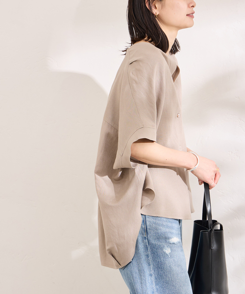 JOURNAL STANDARD - 【美品】  JOURNAL STANDARD / ジャーナルスタンダード | 2022SS | レーヨン麻ノーカラーブラウス スキッパー フレンチスリーブ シャツ | ‐ | ホワイト | レディース レーヨン麻ノーカラーブラウス（シャツ／ブラウス）｜JOURNAL