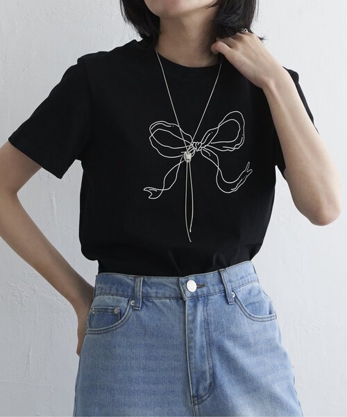 VENCEEXCHANGE(ヴァンスエクスチェンジ)の「リボンプリントTシャツ(Tシャツ/カットソー・レディース・オフホワイト/ブラック・FREE)」の15枚目の写真