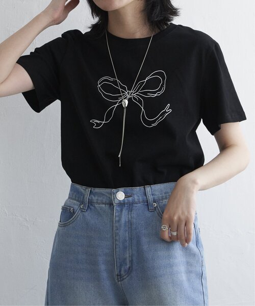 VENCEEXCHANGE(ヴァンスエクスチェンジ)の「リボンプリントTシャツ(Tシャツ/カットソー・レディース・オフホワイト/ブラック・FREE)」の16枚目の写真