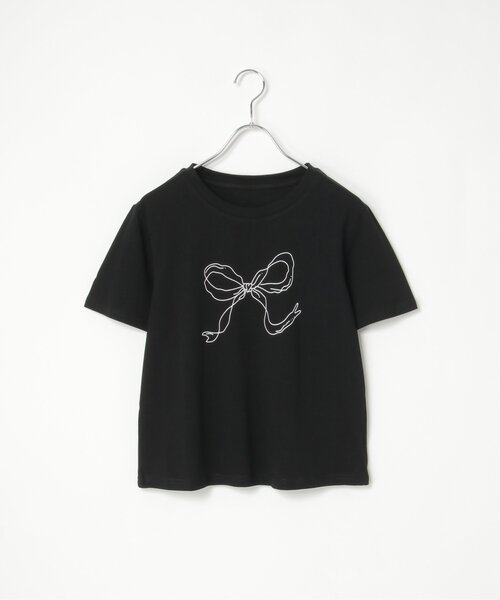 VENCEEXCHANGE(ヴァンスエクスチェンジ)の「リボンプリントTシャツ(Tシャツ/カットソー・レディース・オフホワイト/ブラック・FREE)」の5枚目の写真