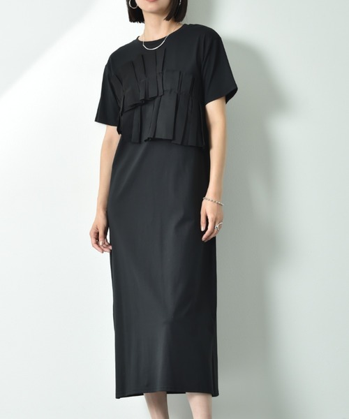 INTERPLANET（インタープラネット）の「異素材プリーツデザインカットワンピース（ワンピース・レディース・グレー/ブラック/ネイビー系・FREE）」の13枚目の写真