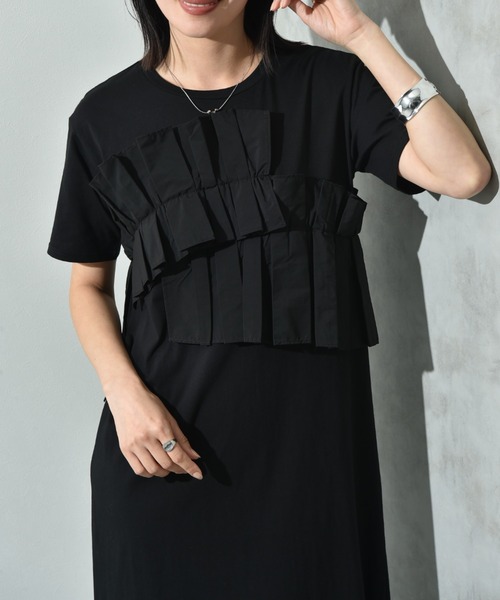 INTERPLANET（インタープラネット）の「異素材プリーツデザインカットワンピース（ワンピース・レディース・グレー/ブラック/ネイビー系・FREE）」の10枚目の写真