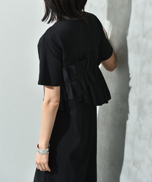 INTERPLANET（インタープラネット）の「異素材プリーツデザインカットワンピース（ワンピース・レディース・グレー/ブラック/ネイビー系・FREE）」の12枚目の写真