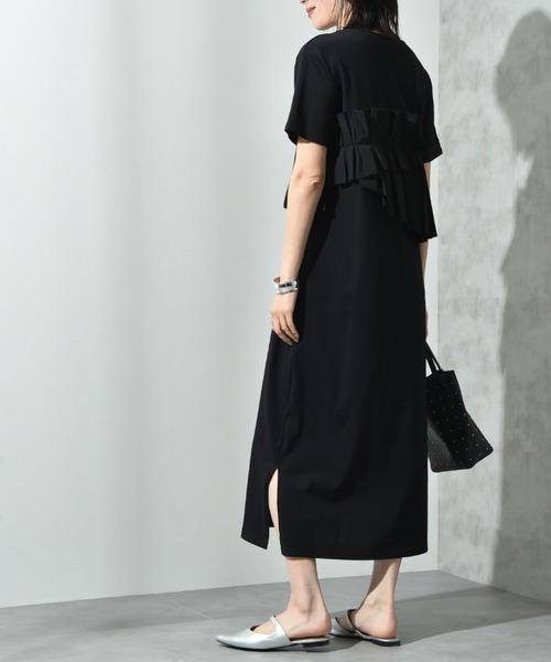 INTERPLANET（インタープラネット）の「異素材プリーツデザインカットワンピース（ワンピース・レディース・グレー/ブラック/ネイビー系・FREE）」の5枚目の写真