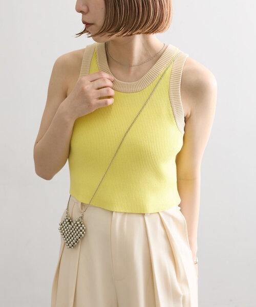 mystic（ミスティック）の「【WEB限定カラーあり】配色ニットタンク（タンクトップ・レディース・ブラック系その他/オフホワイト/ブラック/ブルー/イエロー/ピンク/ベージュ/グリーン/オリーブ・FREE）」の9枚目の写真