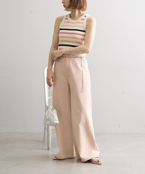 mystic（ミスティック）の「【WEB限定カラーあり】配色ニットタンク（タンクトップ・レディース・ブラック系その他/オフホワイト/ブラック/ブルー/イエロー/ピンク/ベージュ/グリーン/オリーブ・FREE）」の12枚目の写真